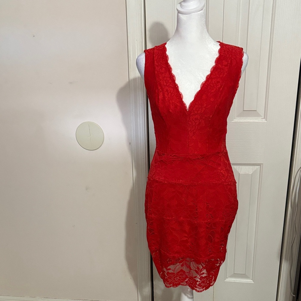 Guess Red Lace Mini Dress